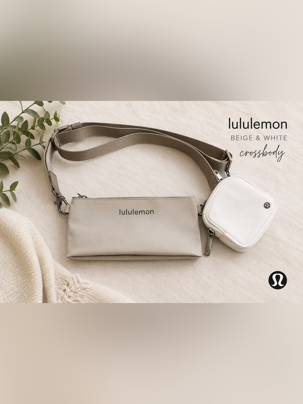 lululemon athletica Beige and White Crossbody Bag